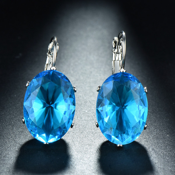 10Prs Luckyshine Fashion Simple Oval Earring Cubic Zirconia Gemstone Silver Wedding Party For Women Earring NEW Size 19*14 mm