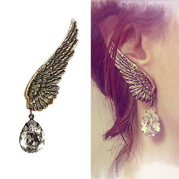 Wholesale-Free Shipping Gothic Punk Rock Metal Angel Wing Clip on Left Ear Cuff Wrap Earring Jewelry