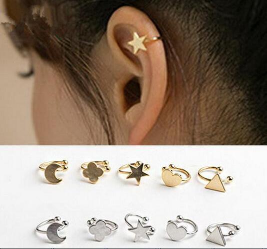 Gold silver copper metal moon clover star heart triangle no pierced clip earrings ear cuffs for women boucle bijoux