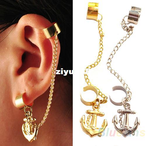 2014 New Fashion Rock Punk Anchor Tassel Earring Clip On Stud Hanging Earring Fashion Ear Cuff Wholesale Sale