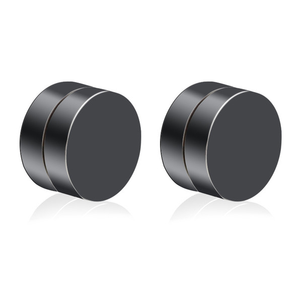 Korean Fashionable Double Sided Circular Magnet Male Artificial Ear Nail Stainless Steel Ear-hole-free Clip Earrings Black