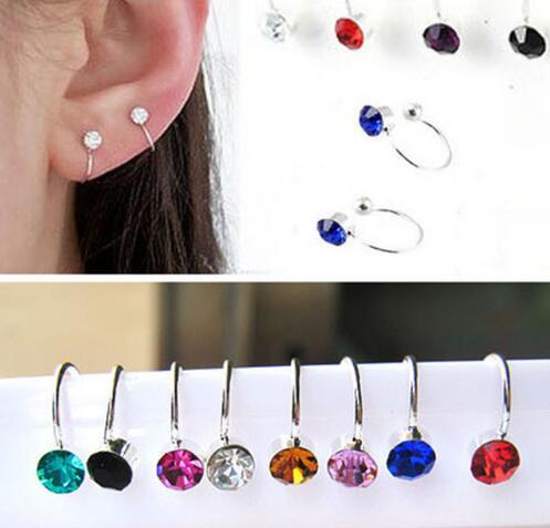 Hot Sale 17 Colors Clip On Earrings For Women 4mm Crystal Ear Cuff Jewelry Fake Piercing Zinc Alloy Ear Clips Oringe Girl Gift