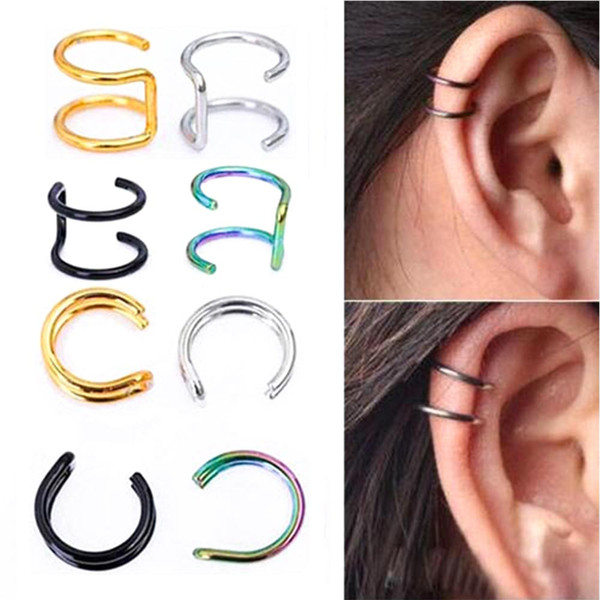 1 Pc New Punk Rock Ear Clip Cuff Wrap Earrings No piercing-Clip Hollow Out U Pattern Statement Jewelry Unisex 4 Colors