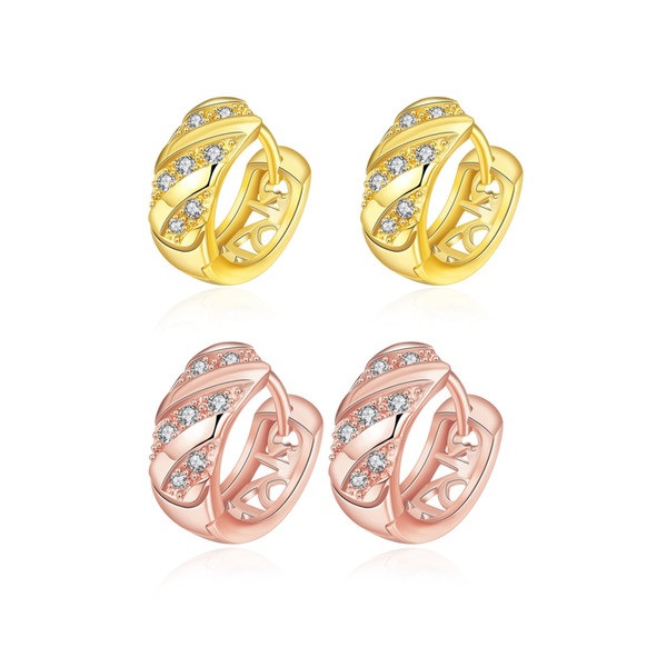European Fashion Loudiao Zircon Gold Earrings , 18K Gold Plated Earrings ,Wholesale hot selling round fashion gold zircon Free Shipping E035