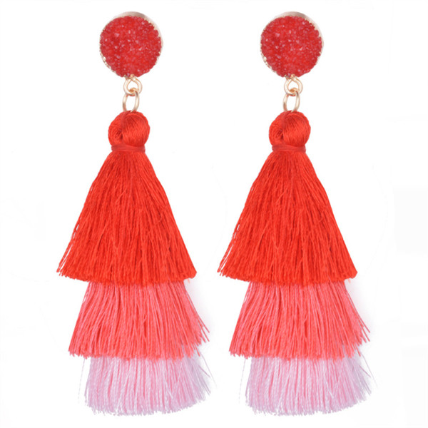 2019 Cross-border Fashion Trend New Retro Ethnic Wind Cluster Bohemian Multilayer Gradient Tassel Alloy Multicolor Long Earrings Exquisite