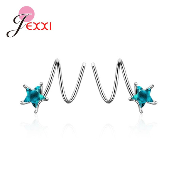 JEXXI New Personality Design Real 925 Sterling Silver Earrings For Women Trendy Blue Stars Stylish Wedding Party Brincos