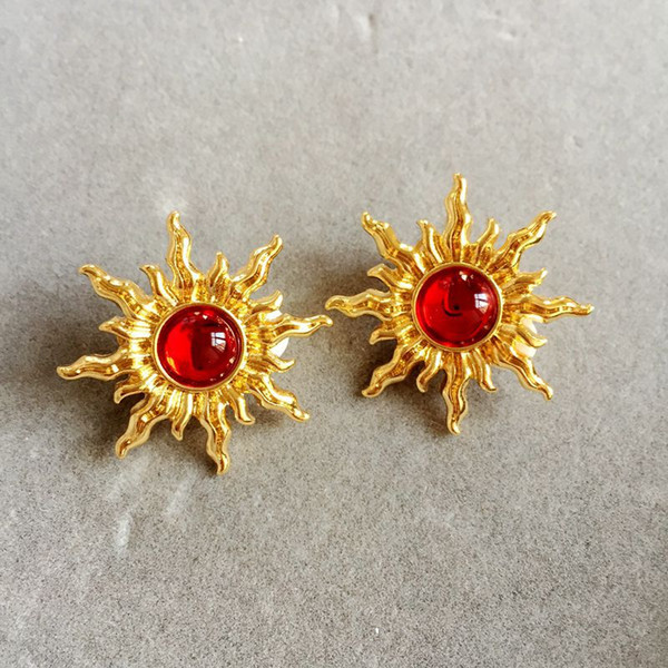 musiling Jewelry Gem Stone Earrings Ear Clip Gold Sun Earrings 18K Gold Plated Charms Ear Accessories Jewelry For Women Gifts