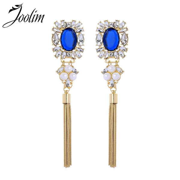 Joolim Jewelry Wholesale/Navy Blue Pearl Tassel Clip Earrings for Women 2019