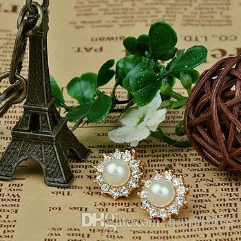 2017 New fashion diamond pearl earrings Apple sun flower female Korean jewelry non pierced ear clip