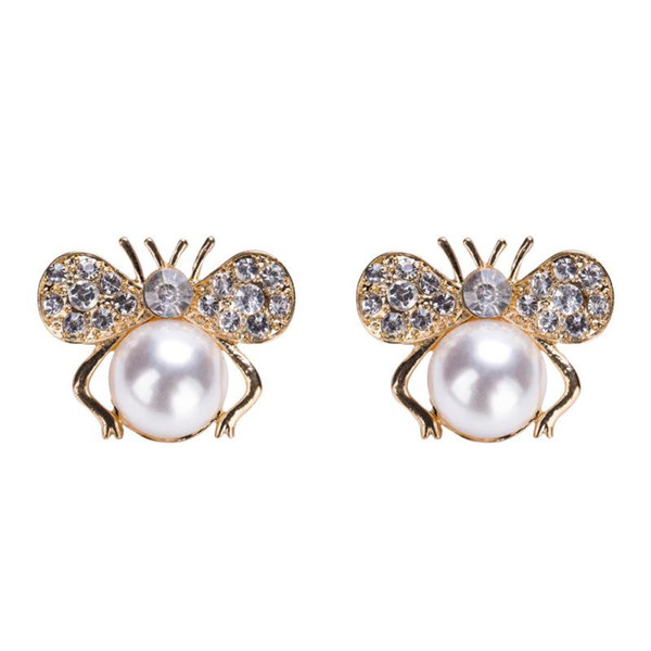 Cute Rhinestone Honey-bee Earrings Alloy Gold Plated Imitation Pearl Clip-on Earrings For Women 2019 Fashion Jewelry Accessories