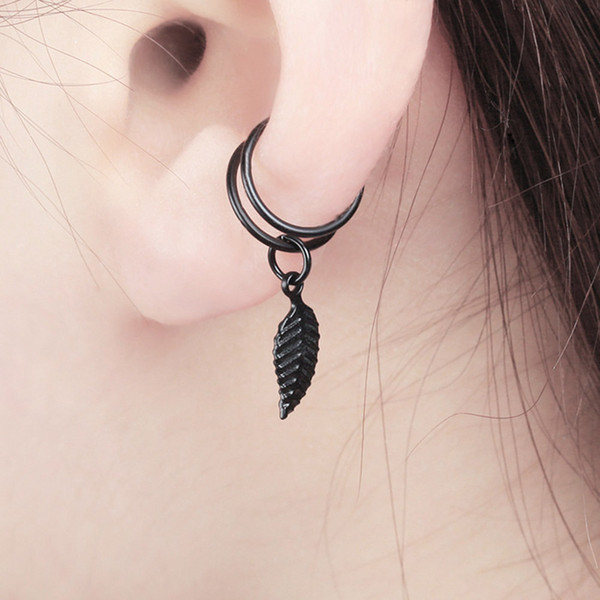 New Simple Metal Leaf Leaf U-shaped Ear Clips No Pierced Triangle Cartilage Clip Ear Clip Black Street Beat Rock Earrings Clips