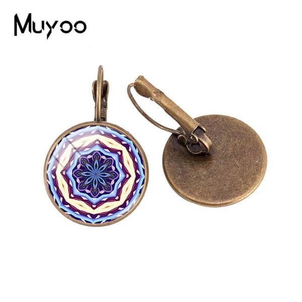 2019 New Flower Of Life Ear Clip Madala Art Pattern Clip Ear Glass Dome Cabochon Hand Craft Jewelry