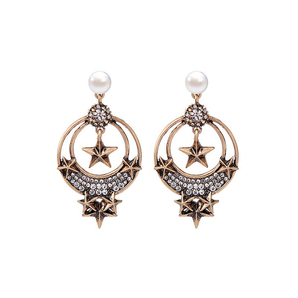 2018 new anti gold color plating big circle stars imitation pearl rhinestone women dangle earrings fashion jewelry drop earring