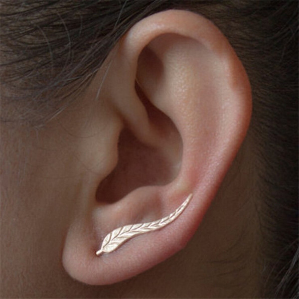 Fashion Personality Metal Leaf Brincos Simple Ear Sweep Wrap Silver Gold Ear Climber Leafs Ear Clip Cuffs Earrings for Women