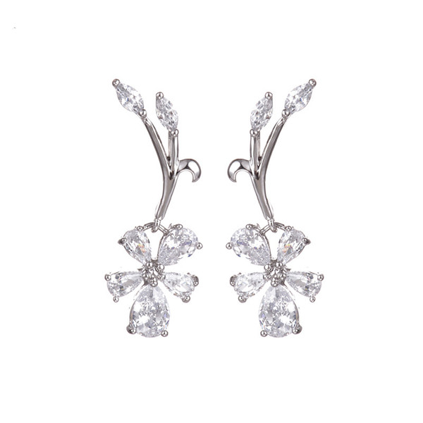 10 style Elegant Flower Shape Bridal Wedding Jewelry Cubic Zirconia Crystal Clip On Earings For Non Pierced Ear Hole