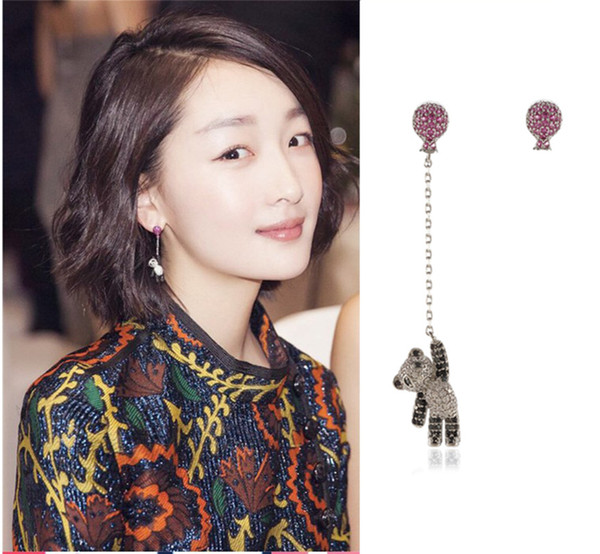 Xs Asymmetric Bear Ear Clip Accessories Wholesale Balloon Without Ear Pierced Earrings S925 Silver Earrings B055