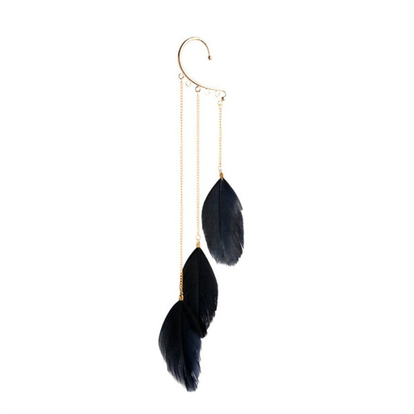 Zhefanku 2018 New Free Shipping Fashion Hot street Feather earrings female Girl Punk Tassel ear hook earrings Ear Clip Cuff