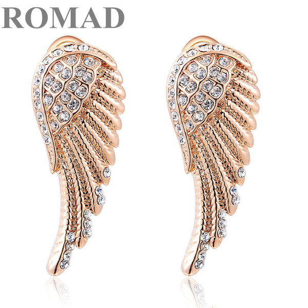 ROMAD Exquisite Angel Wings Clip Earrings for Women Crystal Strong Wing Wedding Earrings Leaf Modern Beautiful Feather Jewelry