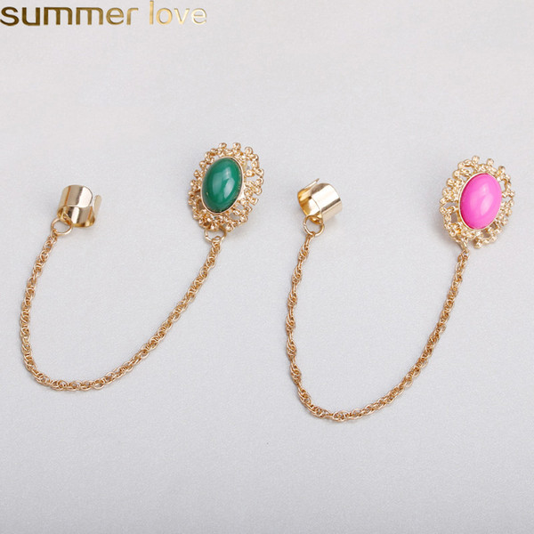 Trendy Tassel Chain Clip Earrings Fashion Jewelry for Women Gold Chain With Green Pink Acrylic Pendant Cuff Earring Single Ear Jewelry