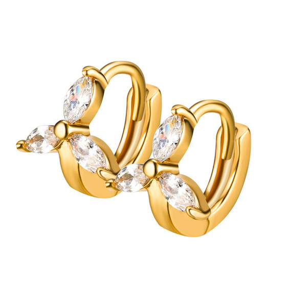 Elegant Cute Flower Shaped Clear Zircon Gold-color Clip Earrings For Women Ear Cuff Clips On Earring Hoops