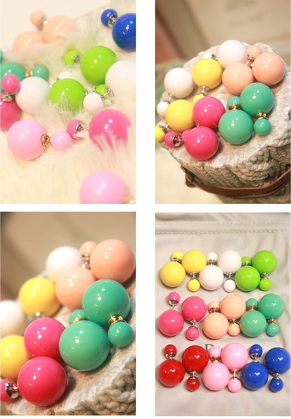 Accessories Korean edition hot style earrings with double-sided pearl ear nail candy colored spherical earrings with 10 colors optional for