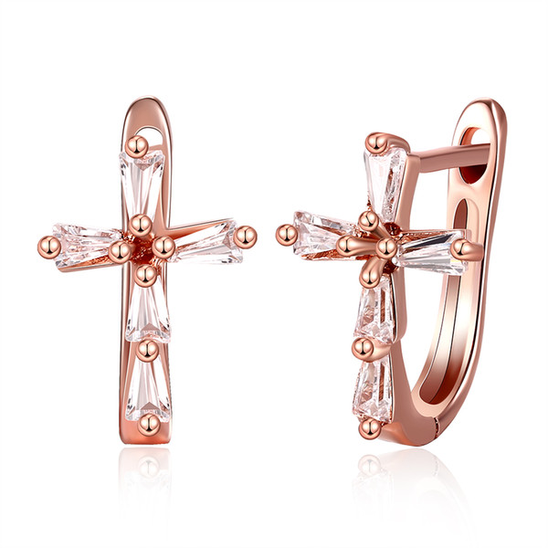 2017 Summer Latest Design Lady's Brass Shiny Cubic Zirconia Crosses Clip-on Earring for Gift Free Shipping