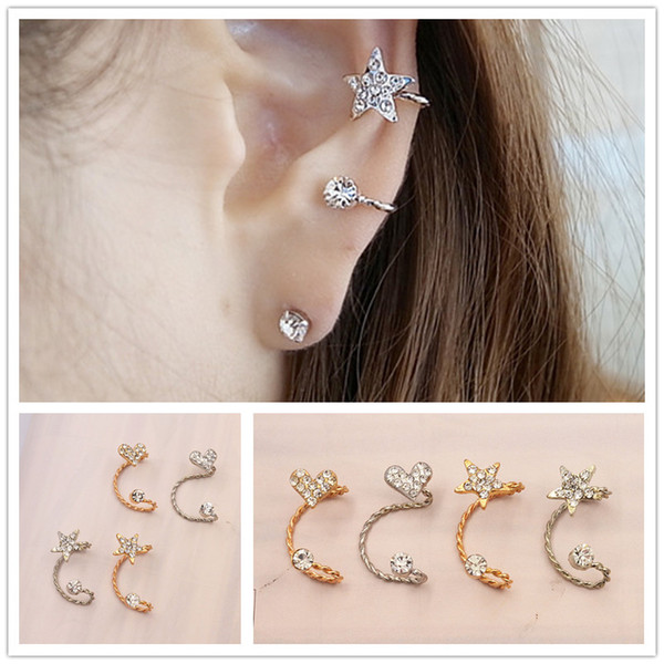 New fashion jewelry rhinestone heart star clip earring gift for women girl E2871