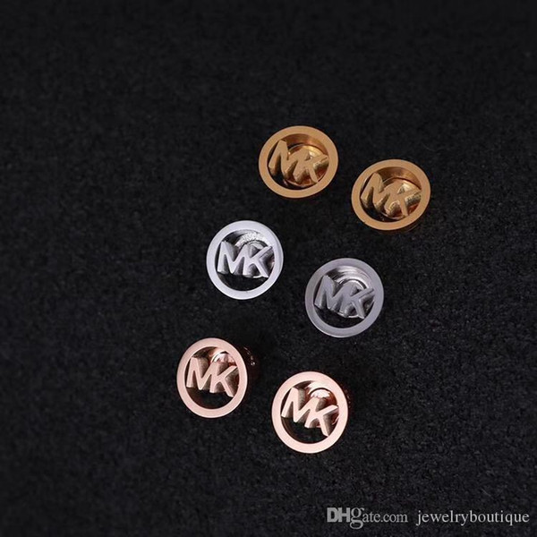 2018 Brand name hollow words round MK geometry Stud Earring for women wedding gift jewelry PS5720