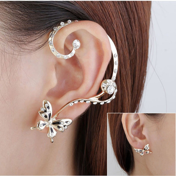 1 Pair Modish Nice charming Women Butterfly Ear Cuff Clip Stud Crystal Rhinestone Earring fine jewelry