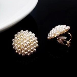 Free shipping new fashion elegant bright Round pearl no pierced earrings painless ear clip for girls and women bride gift