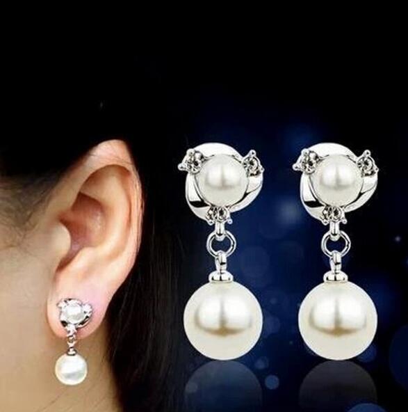 2016 Luxury Women 925 Silver Gold Plated Lovely Dolphin Sparking Crystal Simulated Pearl Fashion Clip Earrings for women