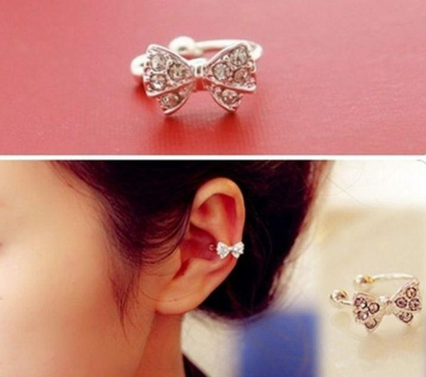 new vogue bowknot bow rhinestone crystal lady ear bone clip earring