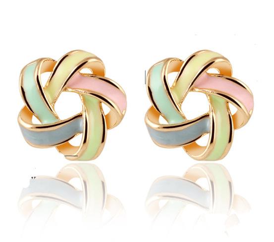 Gold-plated color drop earrings with trendy and trendy striped earrings with twisted spiral studs