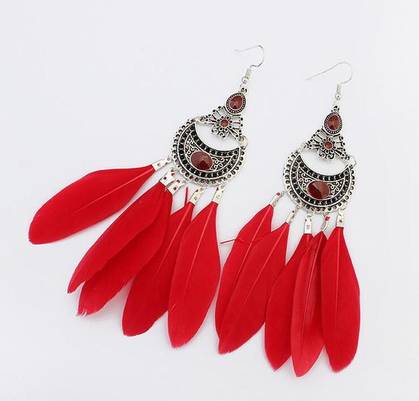 2018 New arrival charm Summer new Bohemian disc feathers tassel earrings Long temperament fashion contrast color earrings 122