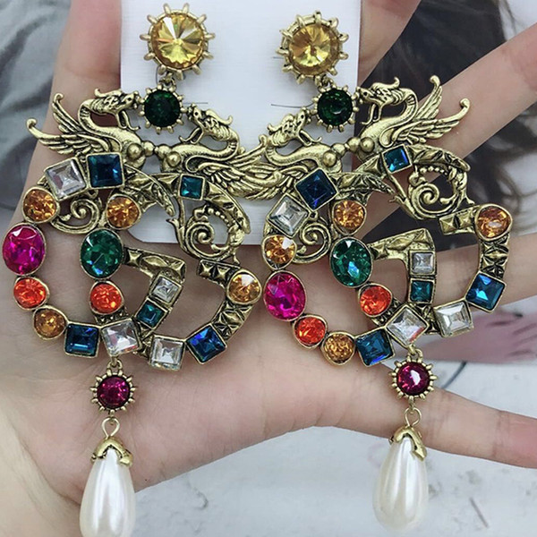 Women Luxury Designer Giiu Dangle Earring Retro Crystal Statement Earring Famous European Brand High Quality Jewelry Fast Shipping