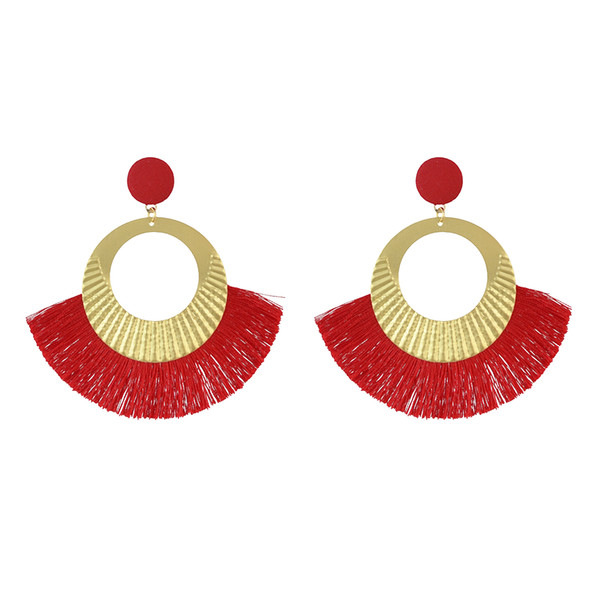 idealway 5 Colors Bohemian Cotton Tassel Drop Earrings for Women Party Anniversary Gift