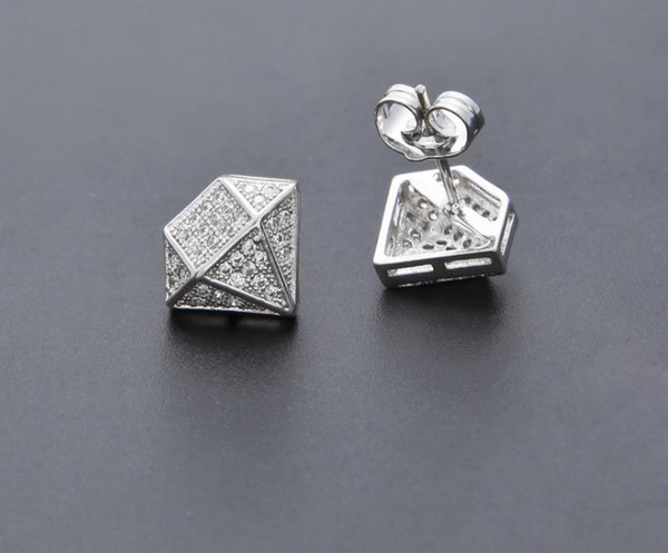 European and American fashion trend personality gemstone shape micro-zircon environmental protection brass ear nail men hip-hop jewelry ear