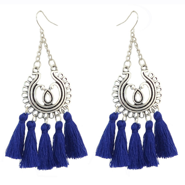 Vintage Silver Metal Thread Tassel Long Drop Earrings for Women Bohemian Wedding Party Jewelry