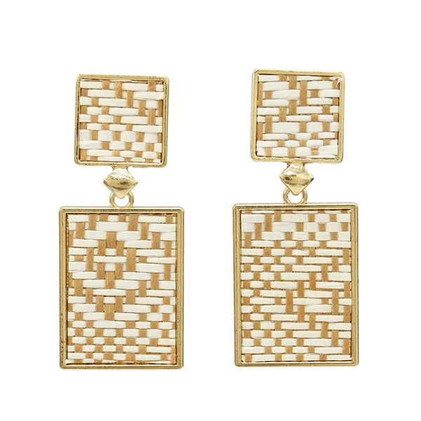 idealway 1 Colors Bohemian Gold Plated New Fshion Straw Rectangular Alloy Pendant Earrings Jewelry Party Accessories