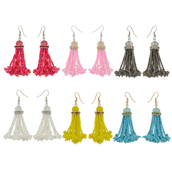 idealway 6 colors Gold Plated Boho Style Shiny Alloy Acrylic Beads Chain Tassel Pendant