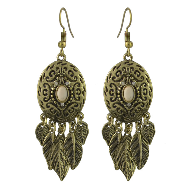 idealway Bohemian Gold plated Turquoise Leaves Drop dangle earrings Woem's Engagement Gift