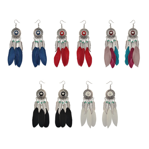 idealway 5Colors Fashion Boho Silver Alloy Long Feather Drop Tassel Party Dangle Earrings Birthday Gift