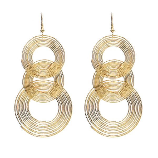 idealway Fashion Personality Night Club Long Gold Geometric Circle Drop Earrings Stud Earring for Women