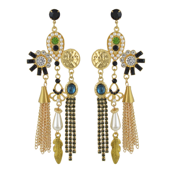 idealway 3Colors New Fashion Gold Plated Pearl Crystal Rhinestone Leaf pendant Earrings Jewelry