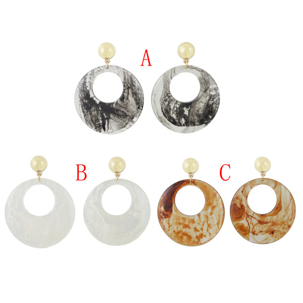 idealway New Arrived 3 Colors Women fashion Amber Pattern Circular Acrylic Long Drop Dangle Earrings Jewelry