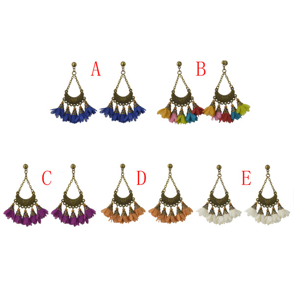 idealway 5 Colors Fahsion Alloy Cloth Material Flower Earrings Trendy Jewelry Fashion Jewelry