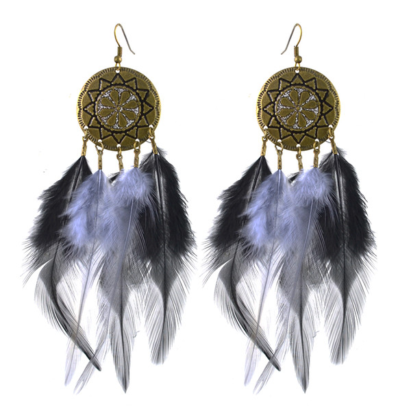 idealway 3 Colors Bohemian Brown Blue Black Feather Long Drop Earrings Wedding Party Fashion Jewelry