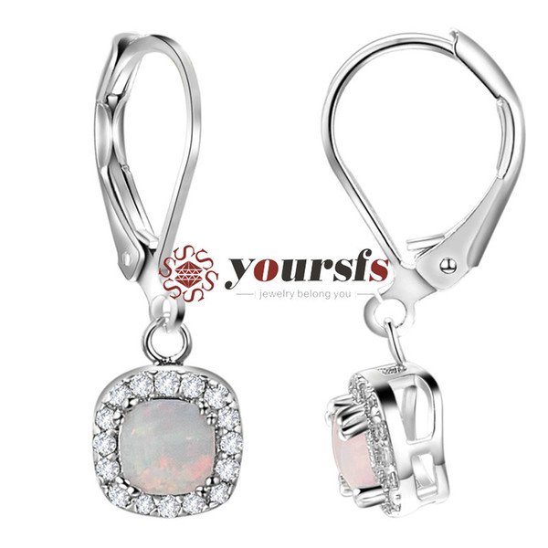 Yoursfs Opal Dangle Earrings Simulated Gemstone Cushion-Cut Cubic Zirconia Halo 18K Leverback Earrings For Women