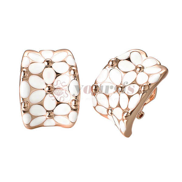 Yoursfs clip earrings for women rose flower gold plated earring enamel (Flower Clip Earrings)