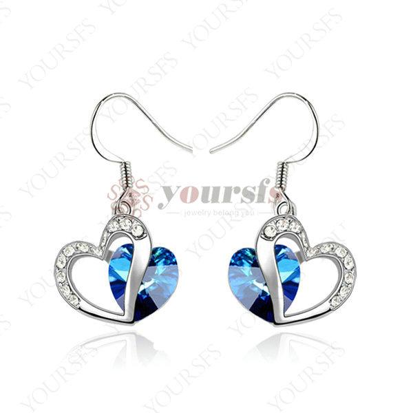 Yoursfs Brilliant Three Times Heart Of Ocean Dangle Earrings 18 K White Gold Plated Blue Crystal Hook Earrings For Bridal Statement Jewelry